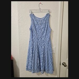 Sandra Darren Light Blue Floral Lace Midi Dress